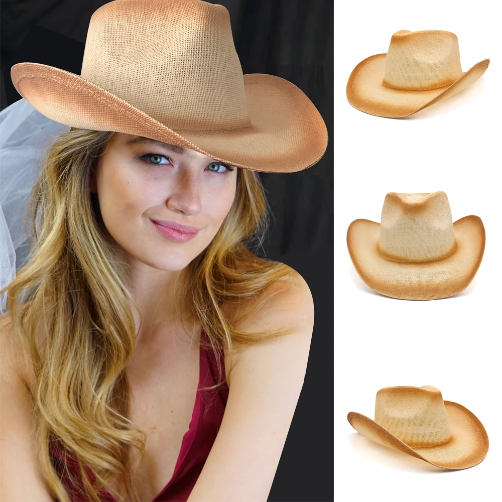 

Men Women Straw Western Cowboy Hats Wide Brim Sunhat Party Travel Outdoor Caps Classical Retro Sombrero UK Size L US 7 1/4