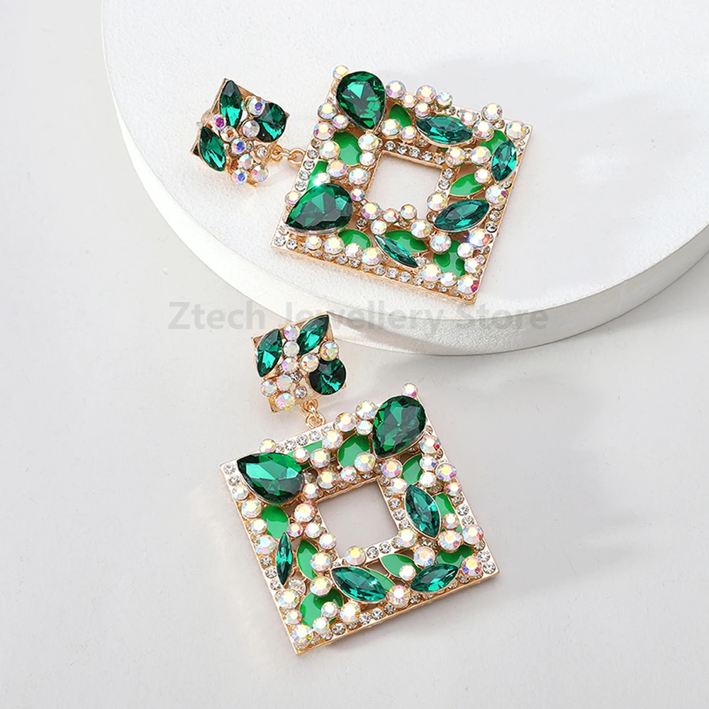 Дизайнерские Многослойные Квадратные Стеклянные Висячие Серьги С Кристаллами