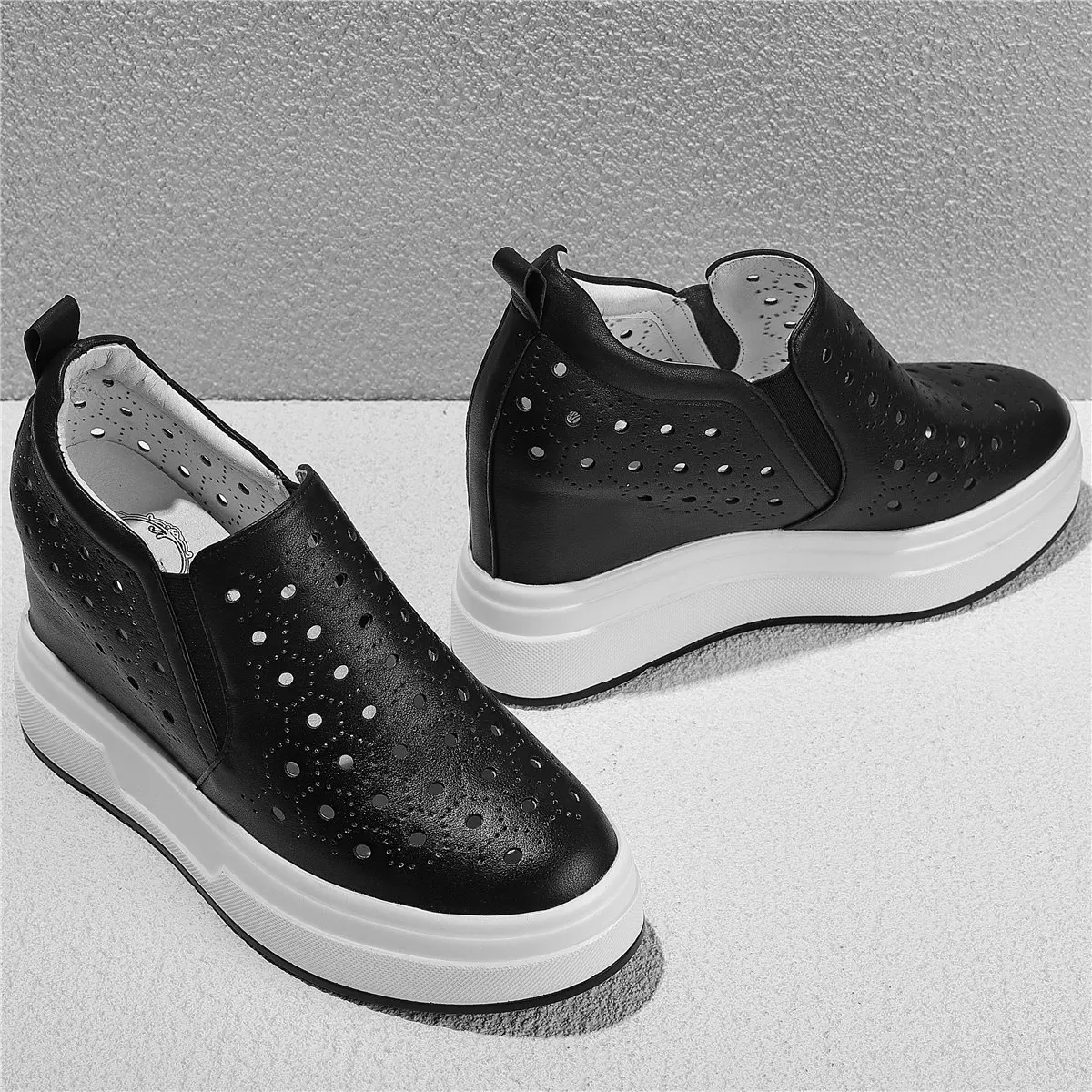 Fashion Sneakers Women Slip On Genuine Leather Wedges High Heel Ankle Boots Female Summer Round Toe Platform Pumps Casual Shoes