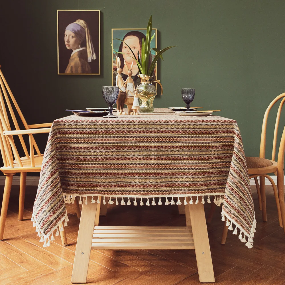 Скатерть из хлопка и льна для большого обеденного стола прямоугольная богемная