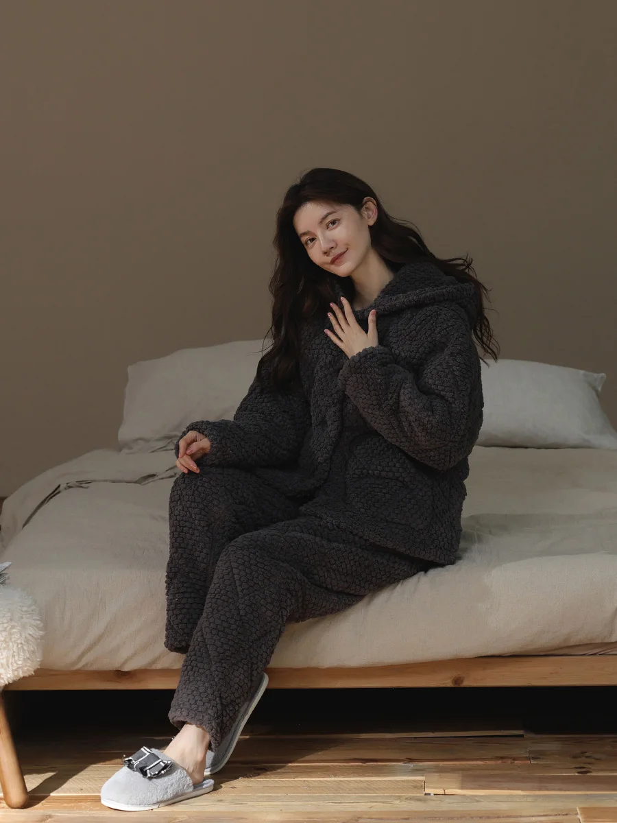 [Супер плотные] пижамы из кораллового флиса женские осенне-зимние трехслойные