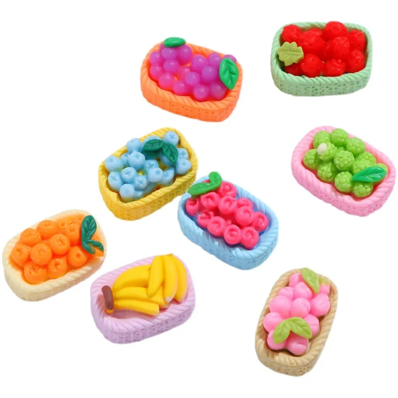 

4pcs Resin Miniatur Décor Epoxy Fruit Basket Cartoon Food DIY Phone Case Decor Resin Christmas Accessories House Decoration