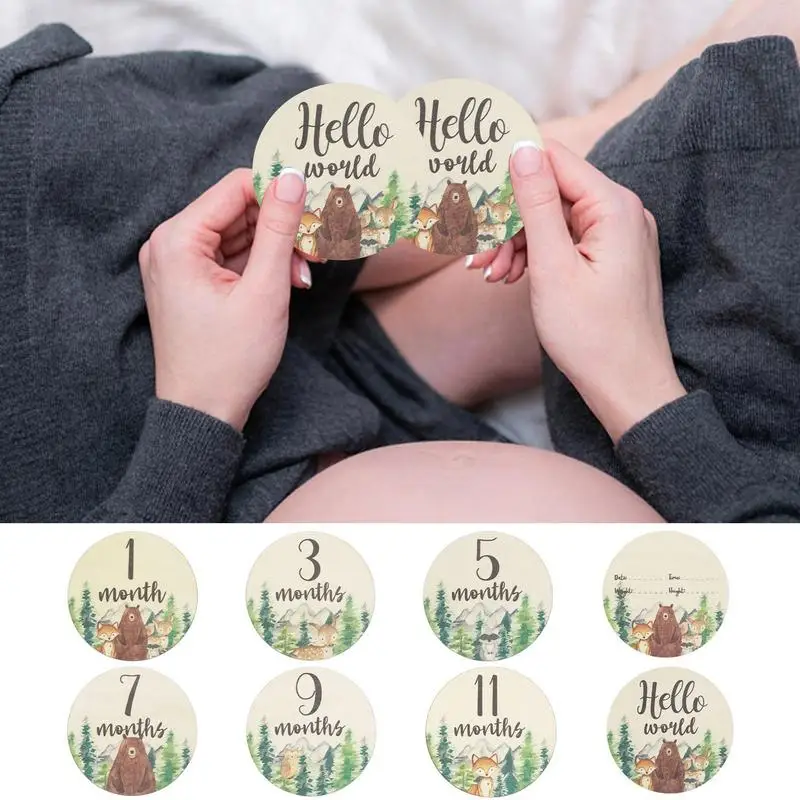 

Baby Milestone Cards Wooden Printed Milestone Cards Baby Photo Prop Discs Birth Announcement Sign For Baby Shower And Newborn