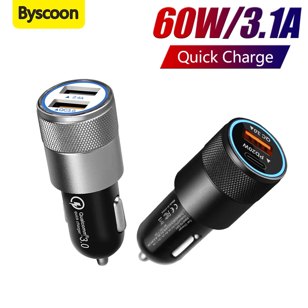 

Byscoon 30W USB Mini Car Charger Quick Charge QC 3.0 Fast Charging Metal Charger For iPhone 13 Pro Max 12 Mini 11 XR XS Samsung
