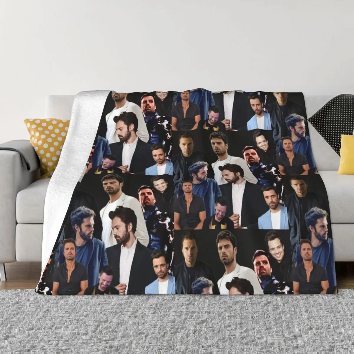 

Sebastian Stan Collage Flannel Throw Blankets Actor Blanket for Home Couch Super Soft Bed Rug