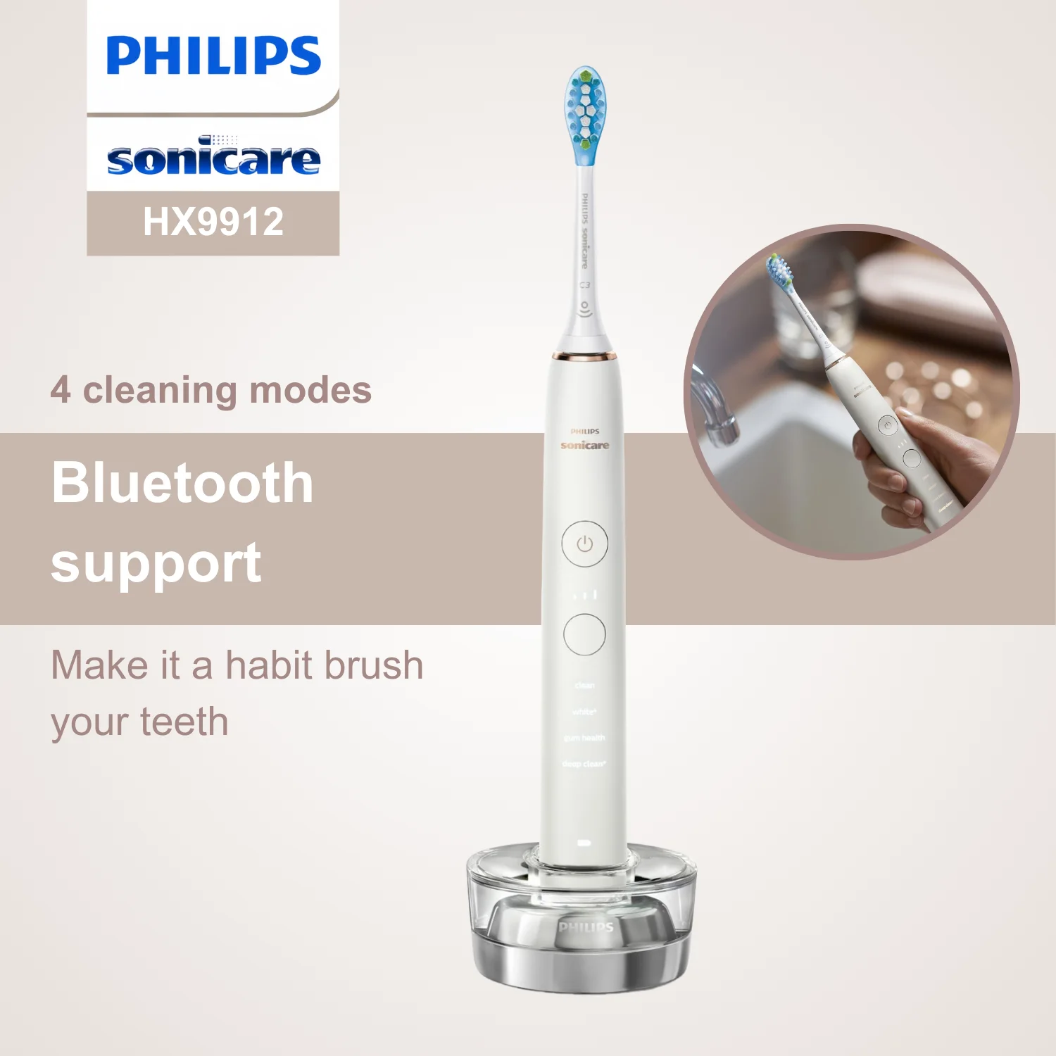 Электрическая зубная щетка Philips Sonicare серии 9000 HX9912 подключение Bluetooth 4 режима с