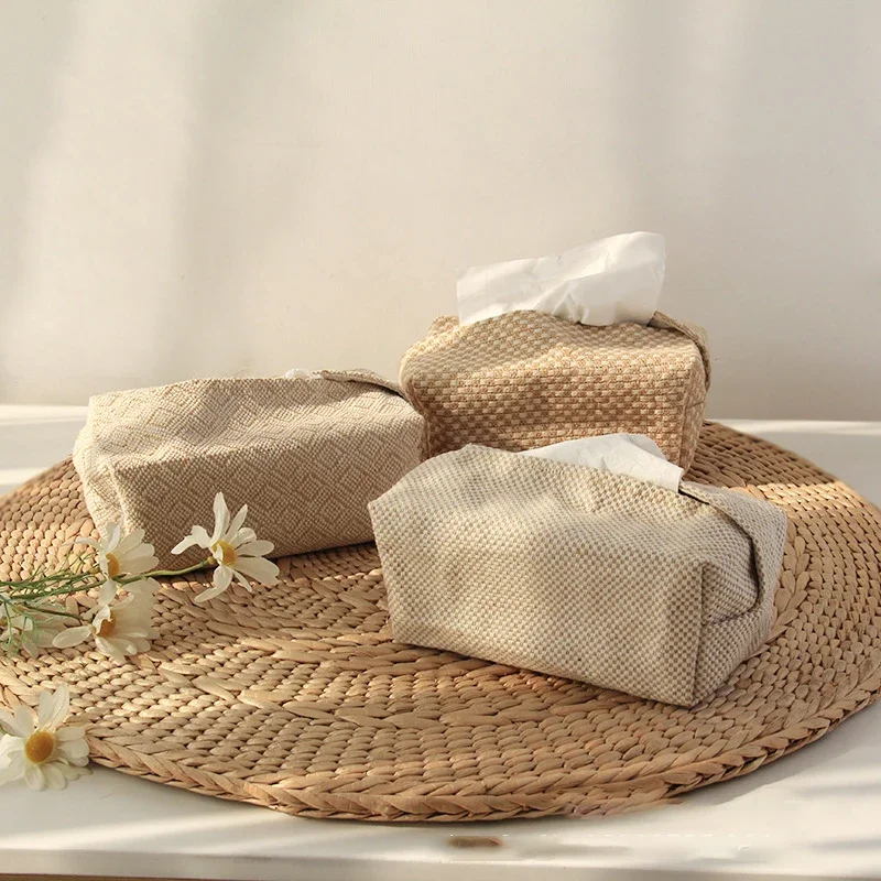 

NEW Japanese-Style Jute Tissue Case Napkin Holder for Living Room Table Tissue Boxes Container Home Car Papers Dispenser Holder