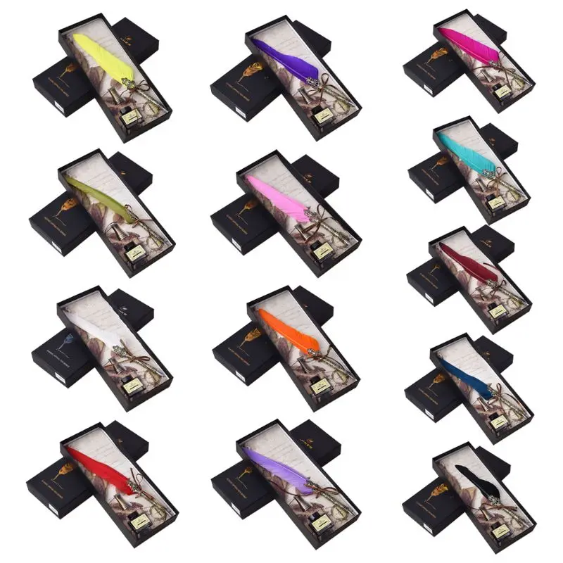 

Vintage Handmade Feather Quill Dip Fountain Pen with Ink English Calligraphy Wri