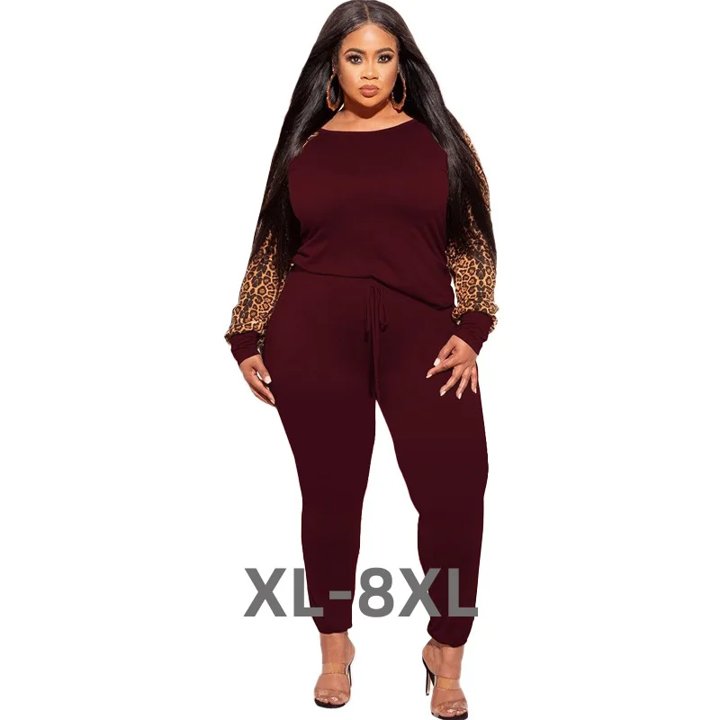 

Plus Size Sets 2 Piece Outfit Women Fall Clothes Sweatsuit Tracksuit Leopard Patchwork Crop Top Leggings Whol 3xl 4xl 5xl 6xl