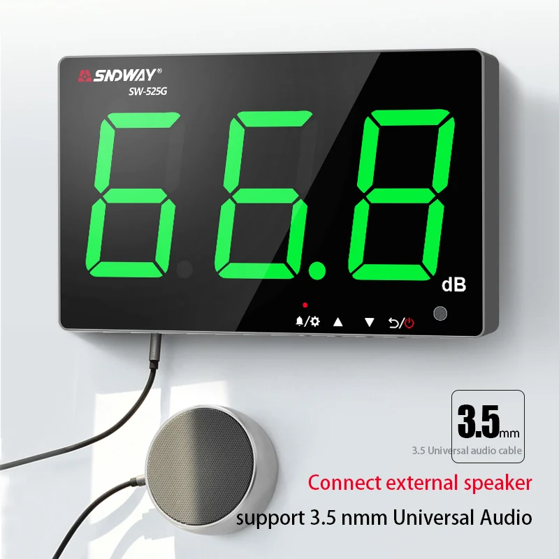 

SW-525G Sound Level Meter 30~130dB Green Digital Display High Precision Original Wall Mounted Noise Digital Sound Level Meter