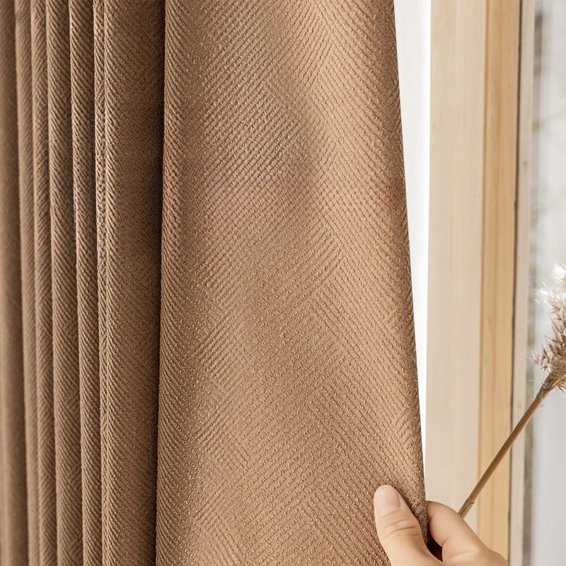 

Curtains for Living dining room bedroom Japanese milkcoffee color cotton linen rhombus texture blackout curtain home decoration