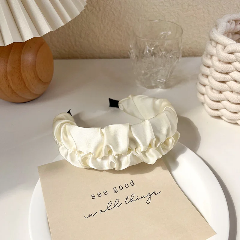 Повязка на голову женская плиссированная модный однотонный бандаж с широкими