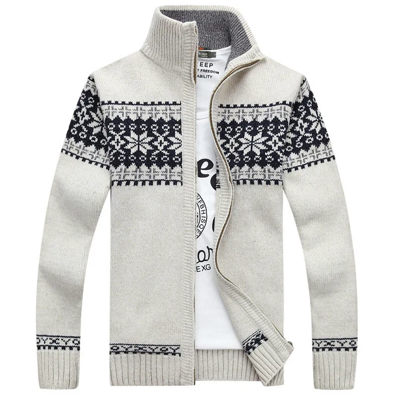 Nice Pop Sweater Men Jackets Fashion Wool Pattern Of Snowflake Cardigan Masculine Winter Coats Clothes Pull Homme