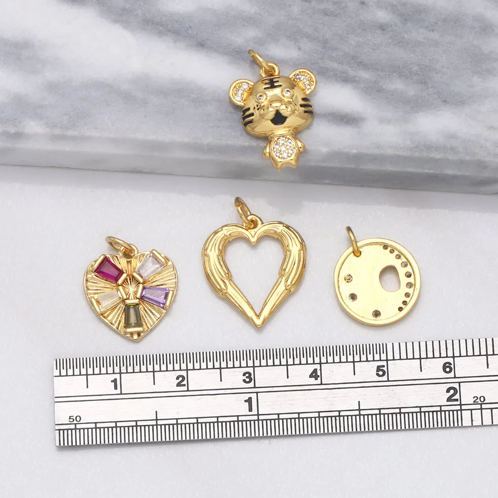 OCESRIO кулоны крылья сердца для ожерелья Медь Позолоченные CZ Тигр луна звезды