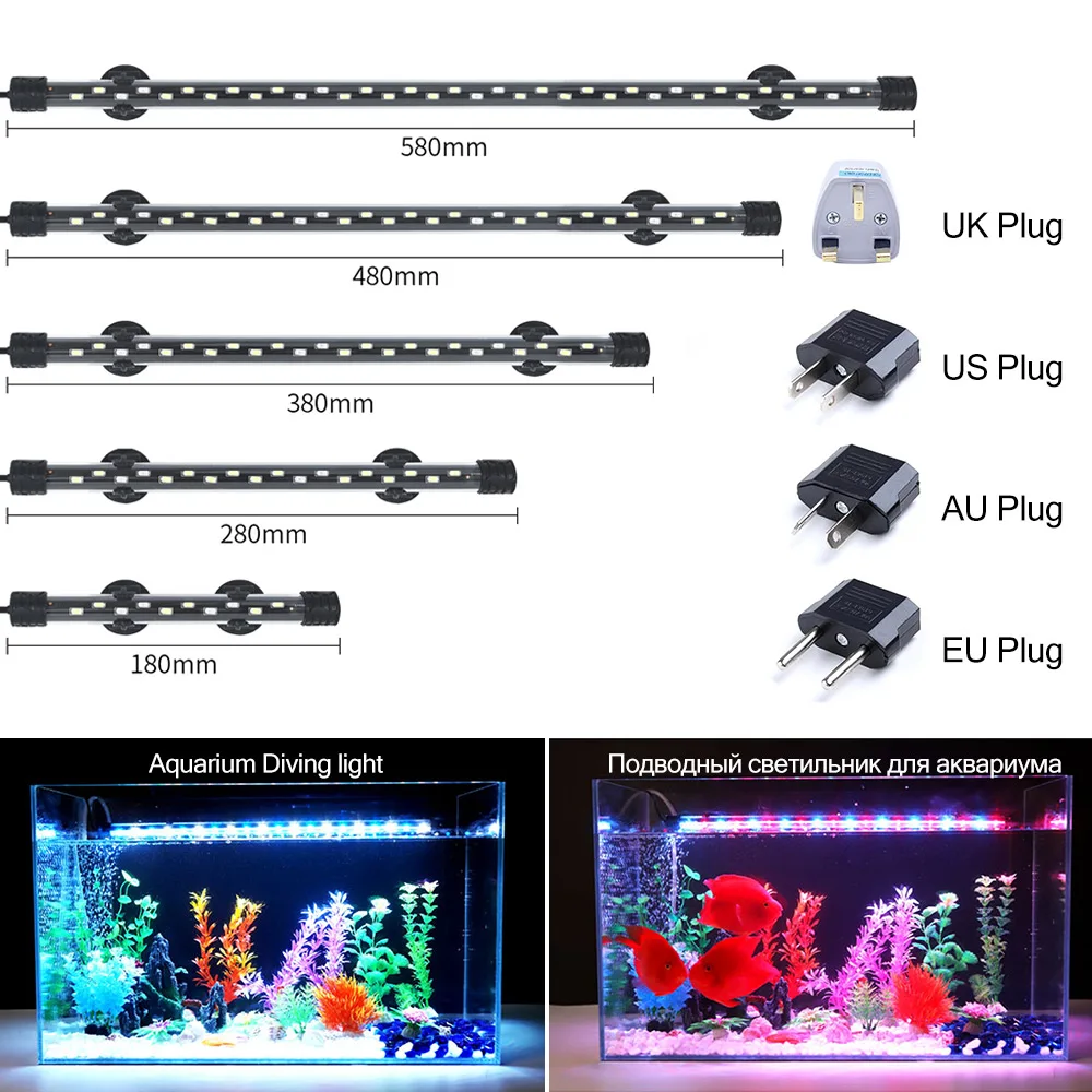 

90-260V Aquarium Light LED Waterproof Fish Tank Clip Light Underwater Decor Lighting Submersible Lamp Plant Grow Lamp 18-58 CM