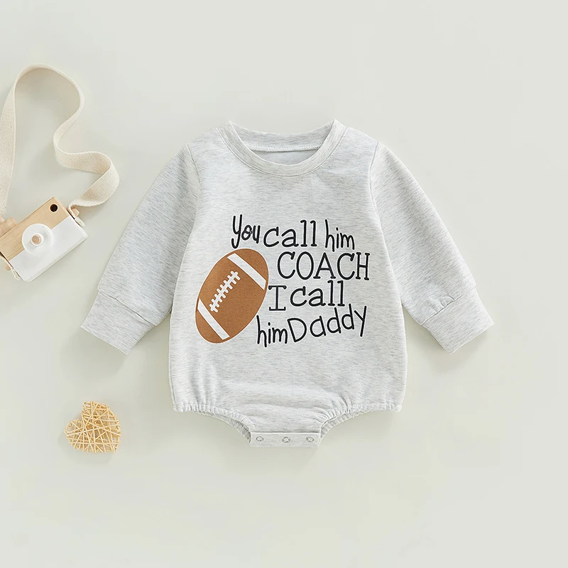 

2022-09-27 Lioraitiin 0-18M Infant Baby Girls Boys Autumn Jumpsuit Cartoon Rugby Letter Print Long Sleeve Round Neck Bodysuit