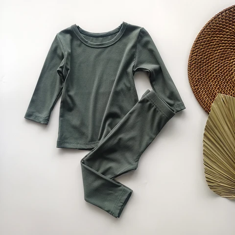 Новинка, детская одежда для сна, костюм на весну и осень, хлопковый материал с длинным рукавом, топ для мальчиков и девочек + штаны, пижамные комплекты мягкой детской одежды - изображение