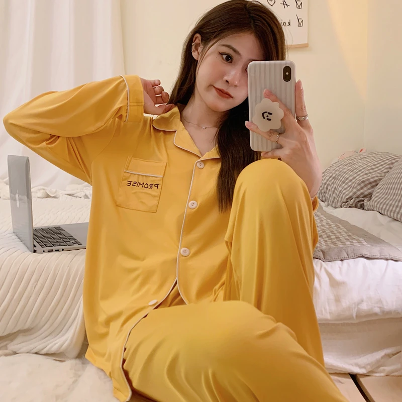 CAIYIER Sweet Winter Sleepwear Girls Kawaii Korean Nightwear Women Long Sleeve Top + Trsouers Soft Pajamas Set Chic Homewear
