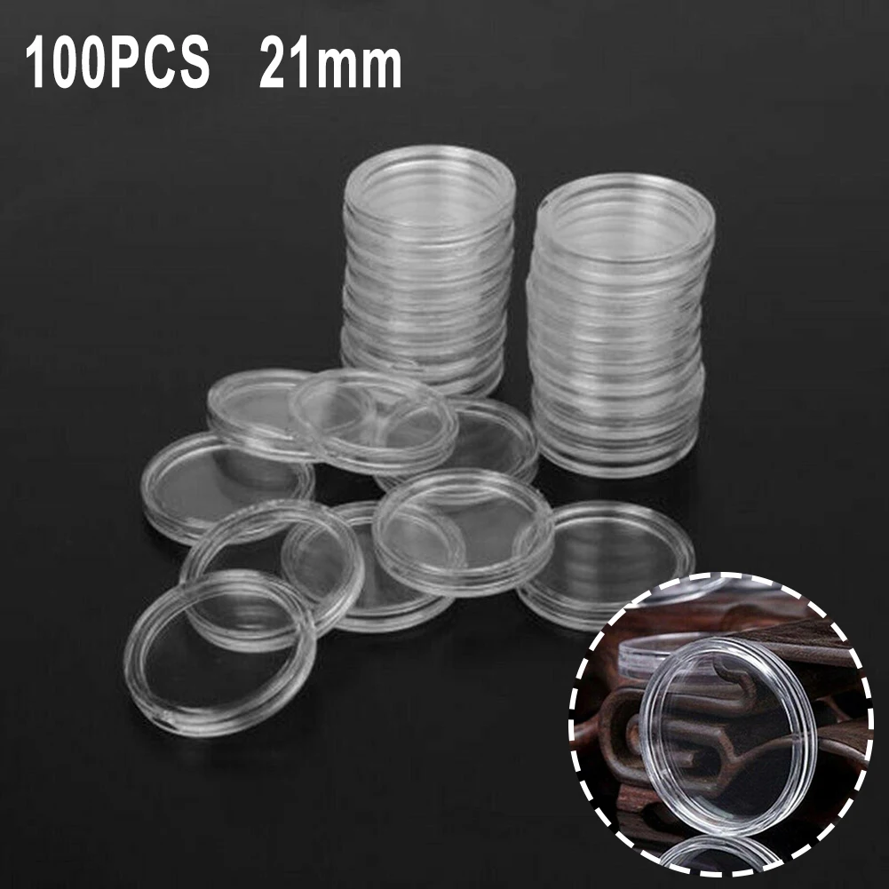 

100Pcs 21mm Coin Storage Boxes Transparent Round Plastic Coin Capsules Storage Case Home Coin Collection Holder Containers