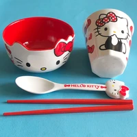 hello kitty student tableware bowl and chopsticks set drop resistant household cartoon girlish shape rice bowl