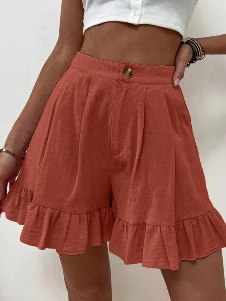 2022 Summer Shorts For Women Fashion Ruffles Elasticity High Waisted Shorts Female Casual Sports Oversize Wide Leg Shorts
