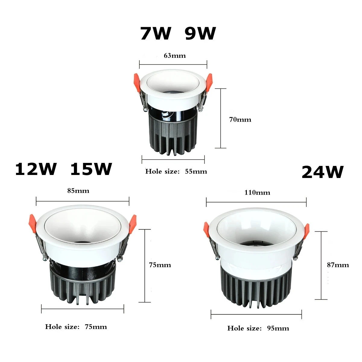 Утопленные антибликовые COB светильники 5 Вт 7 9 12 15 18 24 регулируемая яркость