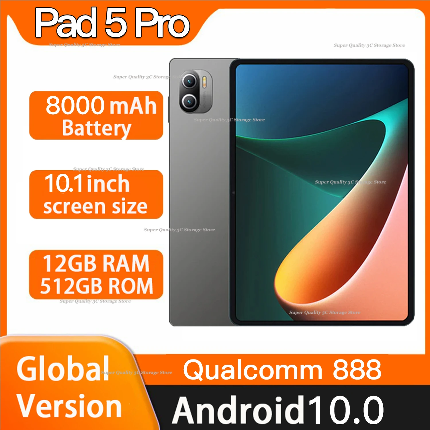 

Оригинальный планшет 5 Pro, 10,1 дюймов, Qualcomm 888, 12 Гб + 512 ГБ, планшетный ПК 120 Гц, 2,5 K, ЖК-дисплей