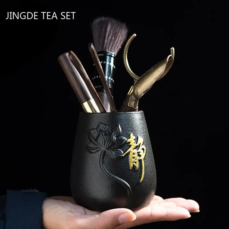 

Chinese Ceramic Tea Ceremony Six Gentleman Set Ebony Solid Wood 6 Gentleman Tea Spoon Tea Clip Tradition Teaware Accessories