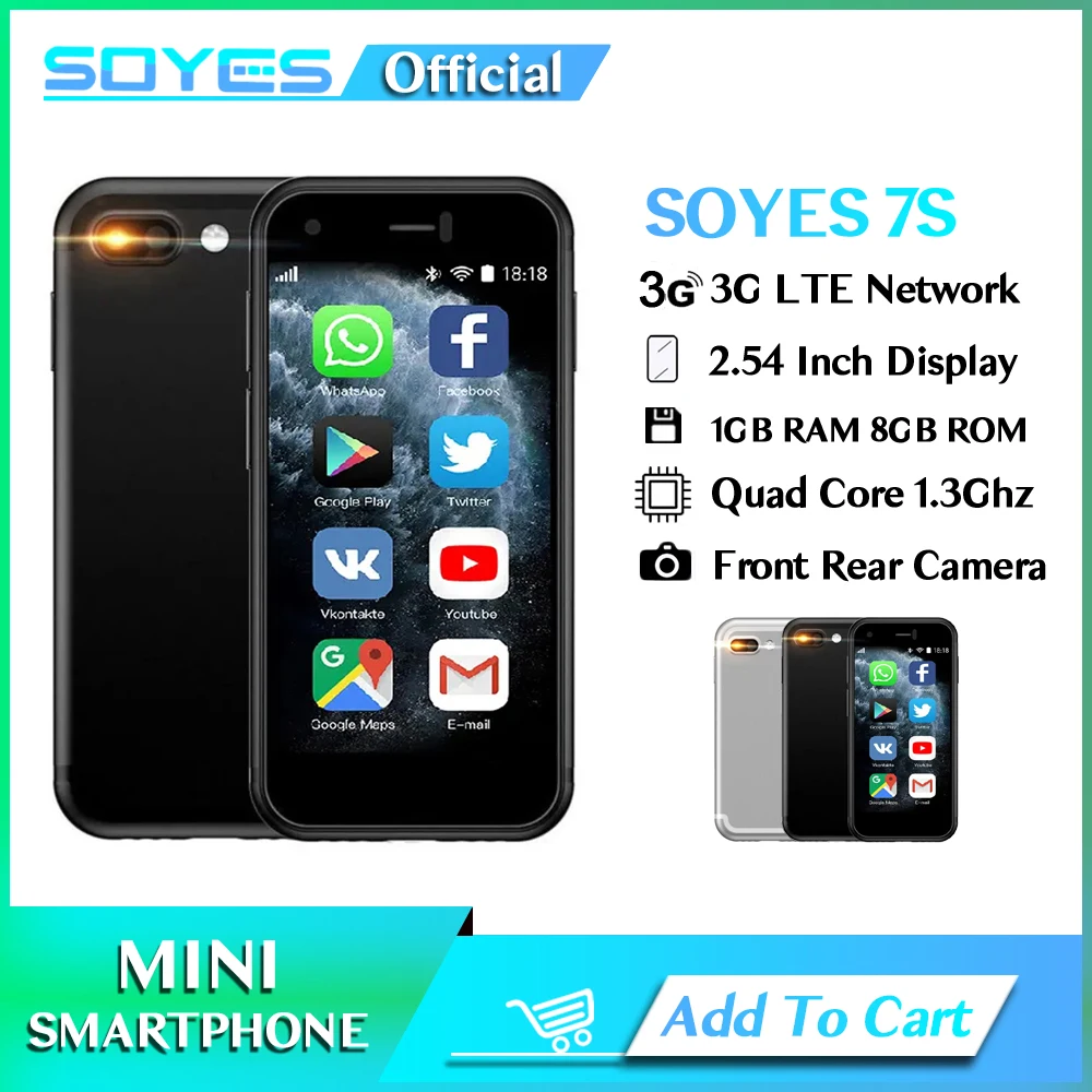 SOYES 7S Mini Smartphone 2.54 Inch Display Quad Core 1GB RAM 8GB ROM 5MP Camera Dual SIM Cheap Small Android Mobile Phone