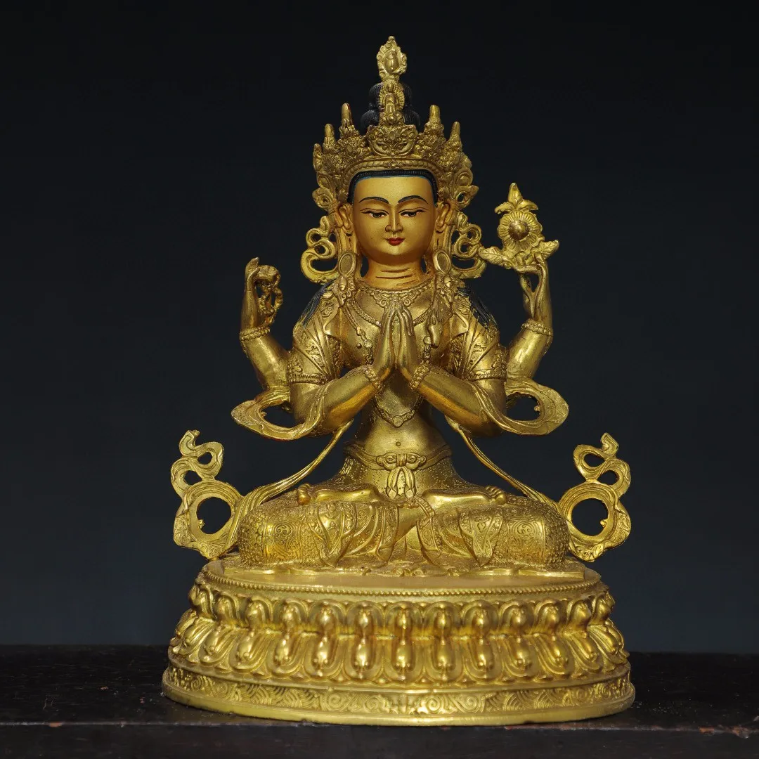 Из Непала Тибета латунные покрышки с позолоченной подсветкой четыре руки тара