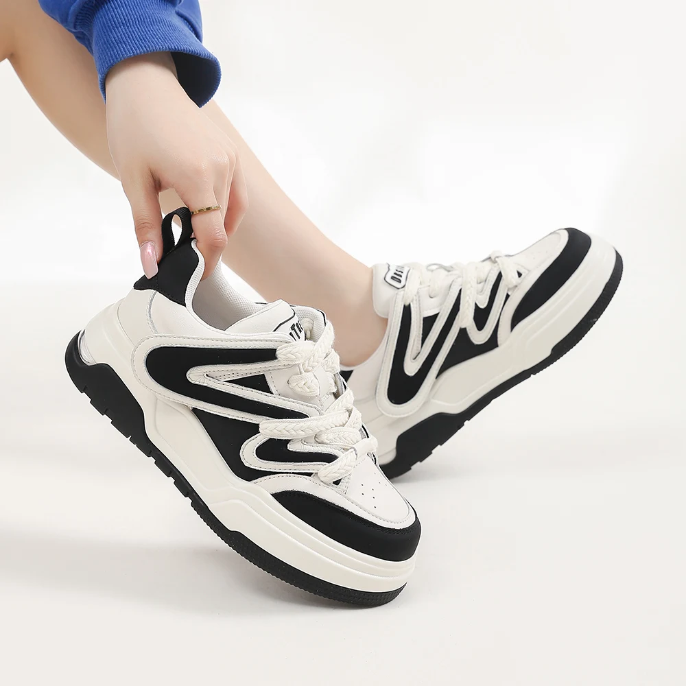 SOMILISS Women Platform Sneakers Genuine Leather Round Toe Lace Up Ladies Spring Summer Fashion Comfortable Casual Running Shoes