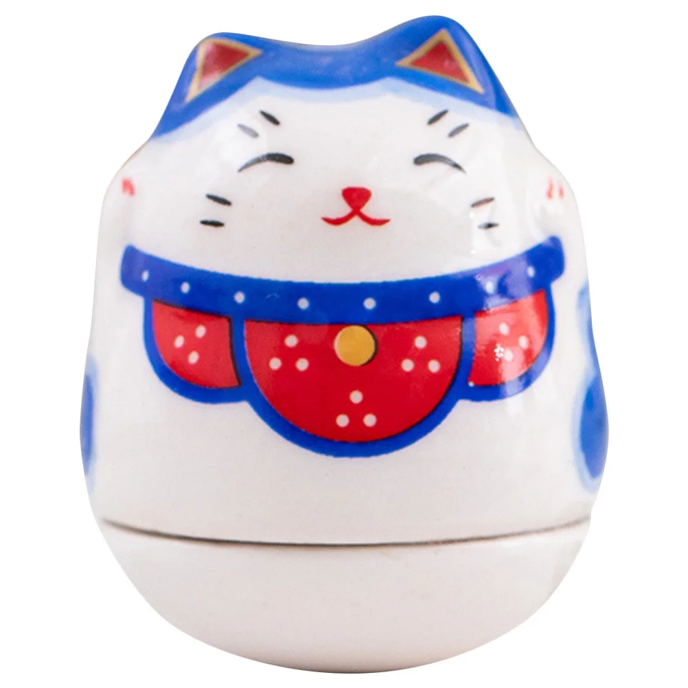 

Cat Fortune Toy Figurine Statue Lucky Tumbler Neko Maneki Decor Luck Ornament Japanese Wealth Wobble Figure Animal Ceramic