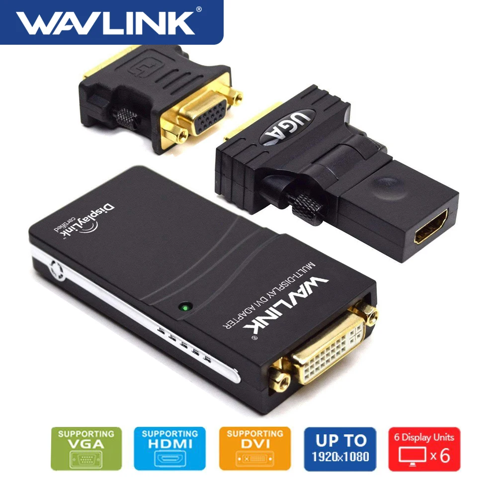 Wavlink-adaptador gráfico de vídeo Compatible con USB 2,0 a VGA/DVI/HDMI, múltiples monitores,...