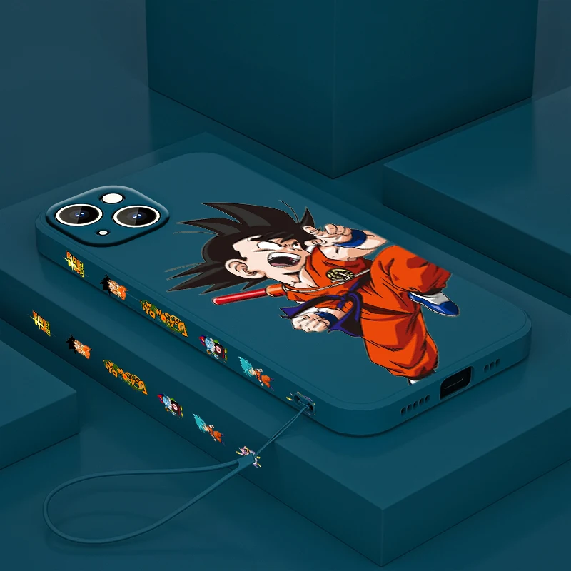 

Anime Dragon Ball Boy For Apple iPhone 13 12 Mini 11 Pro XS MAX XR X 8 7 6S Plus Liquid Left Rope Silicone Phone Case Capa Cover