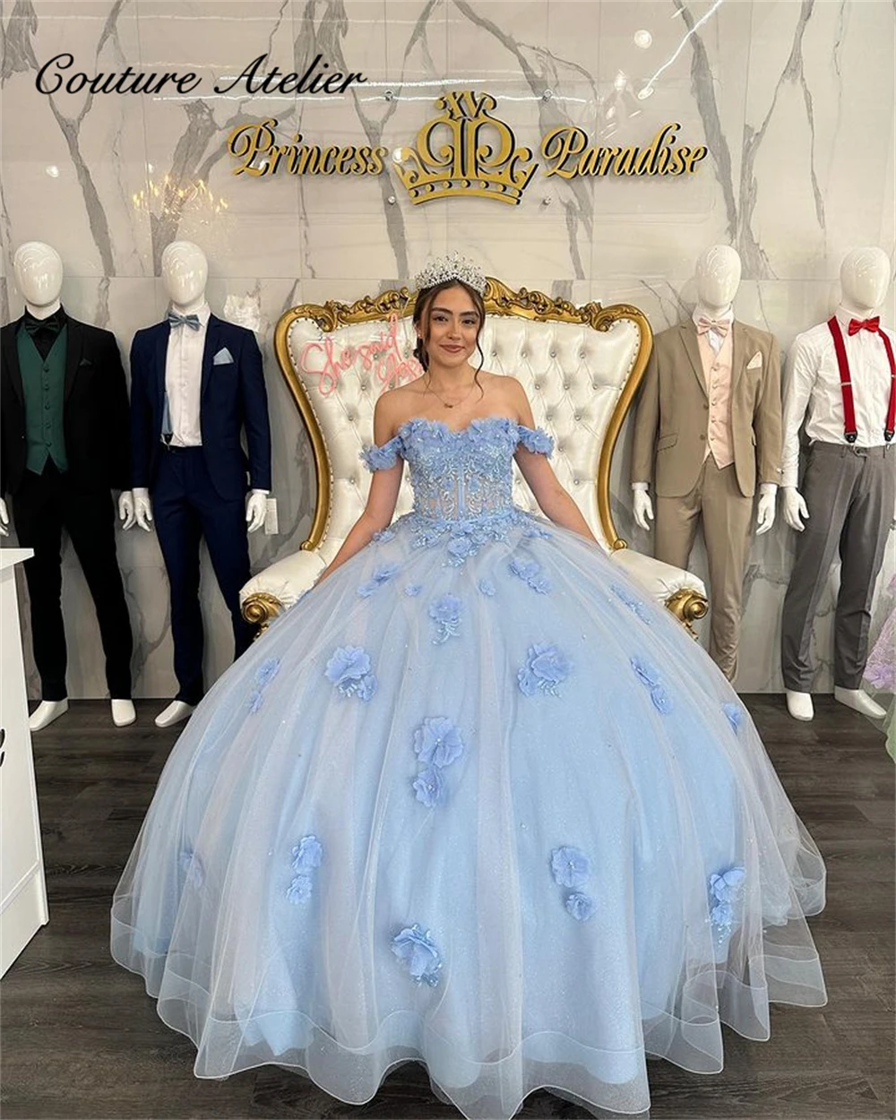 

Sky Blue Off The Shoulder Quinceanera Dress 2023 Ball Gown Sweet 16 Dresses Corset 3D Flowers Princess vestidos de 15 quinceañer