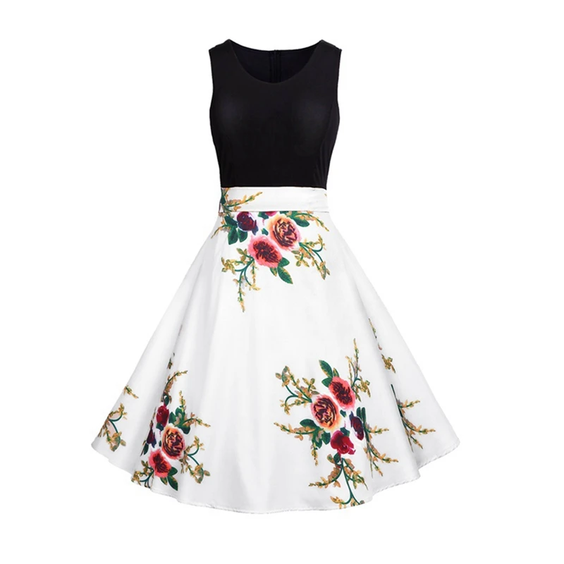 

Women's Retro Stitching Print Dress And Apricot Big Skirt