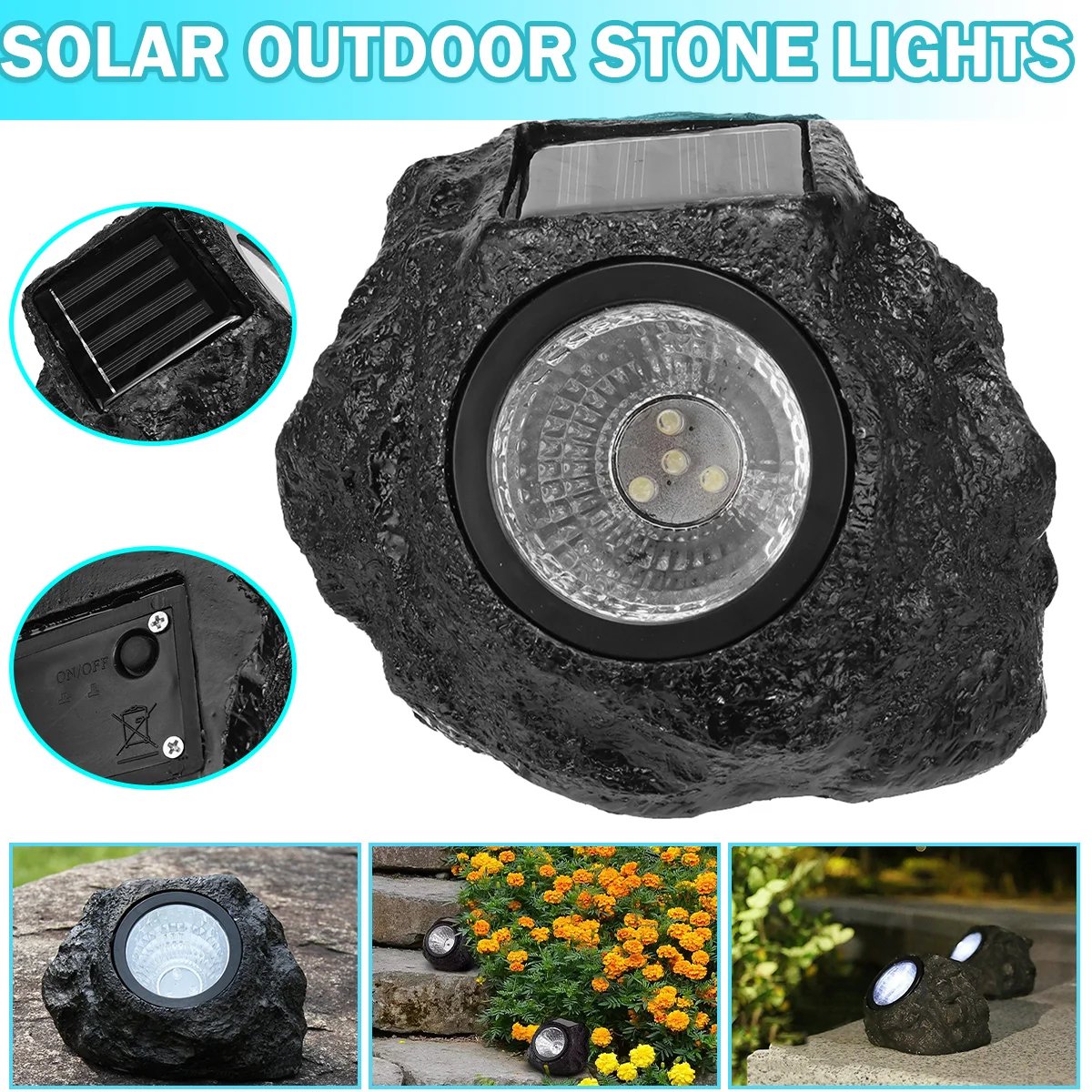 

1pc Solar Rock LED Light Waterproof Spotlights For Garden / Yards Rock Modle Night Lamp Decoration For Outdoor Lighting Parts