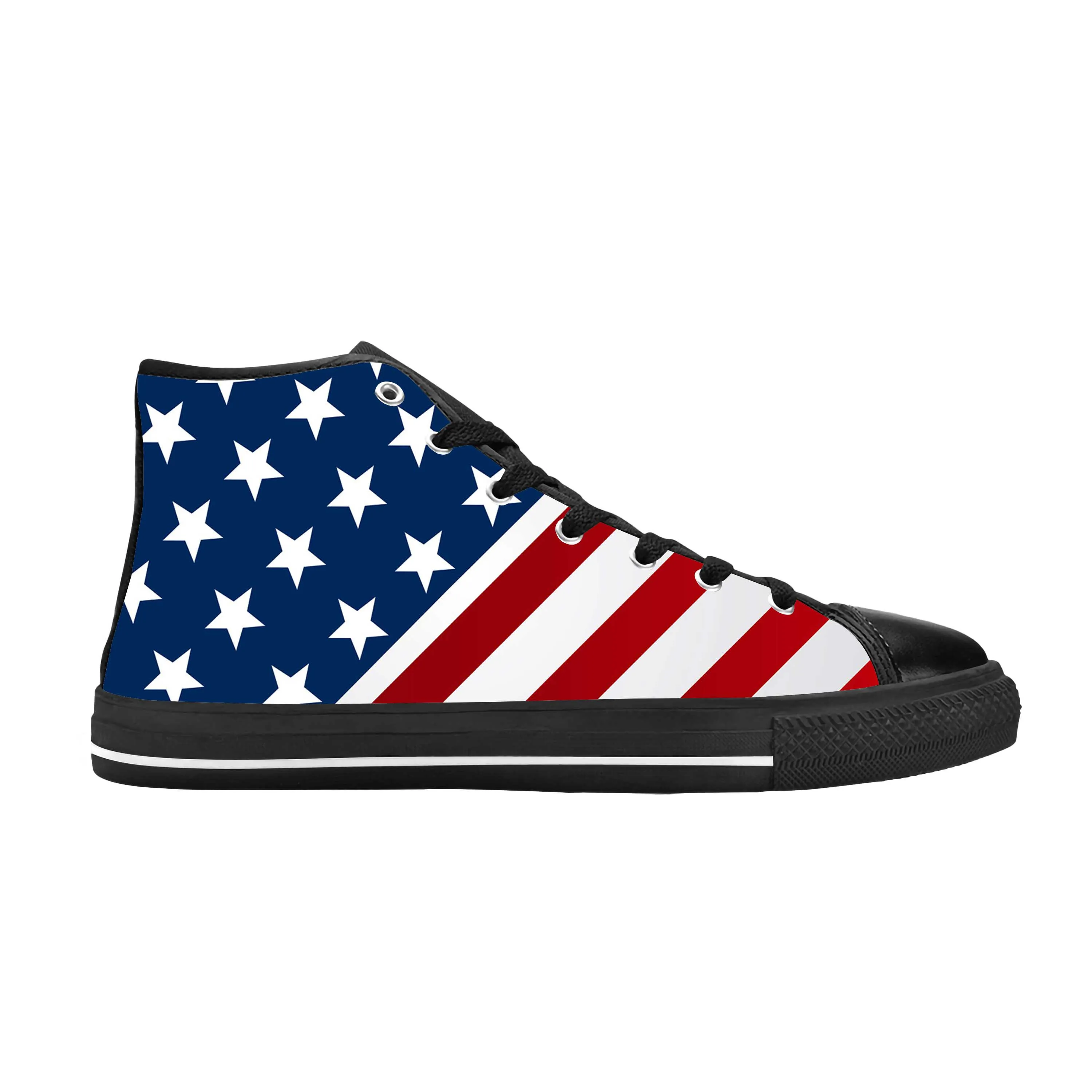 

Hot United States USA American Flag Stars Stripes Casual Cloth Shoes High Top Comfortable Breathable 3D Print Men Women Sneakers