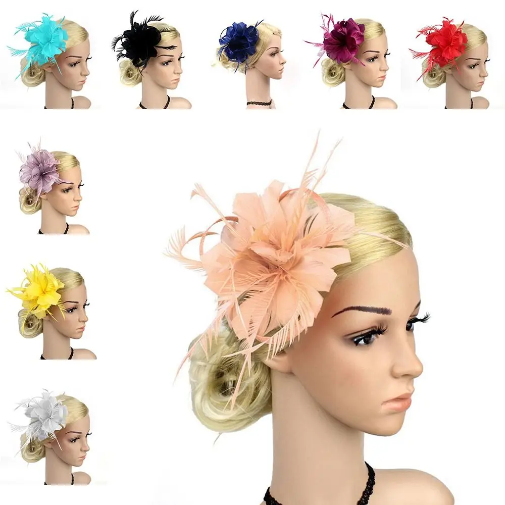 

Модные аксессуары для девушек и женщин, шляпа для свадебной вечеринки, головной убор с цветами, повязка на голову с перьями