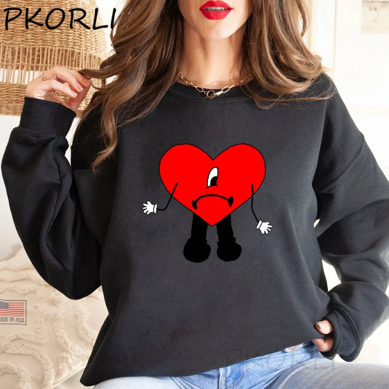 

Bad Bunny Crewneck Sweatshirt Women Harakuju Sad Heart Un Verano Sin Ti Hoodies Streetwear Oversize Sweatshirts Conejo Malo