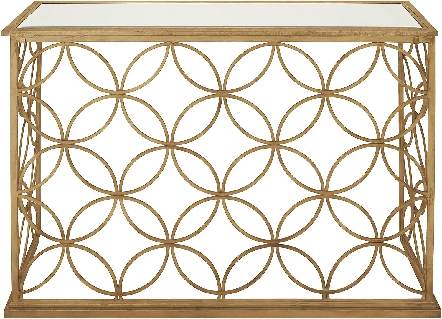 

Стол с геометрической консолью и зеркальным стеклянным верхом, 47x15x32 дюйма, золотистый