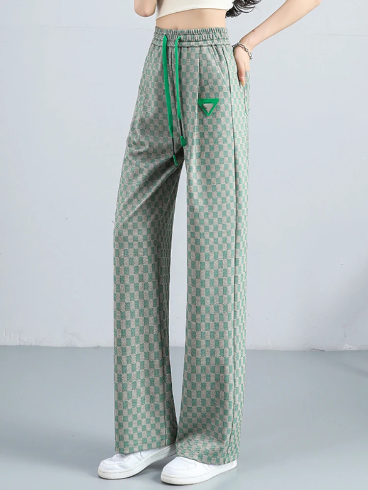

2023 винтажные брюки в клетку в стиле Харадзюку, женские весенне-осенние мешковатые уличные женские спортивные брюки большого размера с высокой талией для женщин