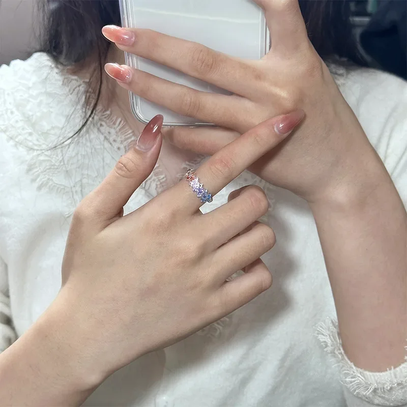 Японский оригинальный ювелирный набор MDL Moissanite кольцо с радугой и цирконием