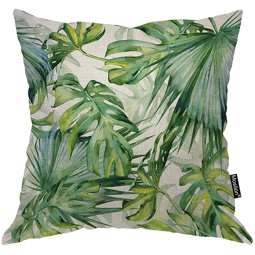 

Moslion Palm Leaf Pillows Tropical Jungle Forest Botanical Plant Palm Tree Banana Leaves Throw Pillow Cover Decorative