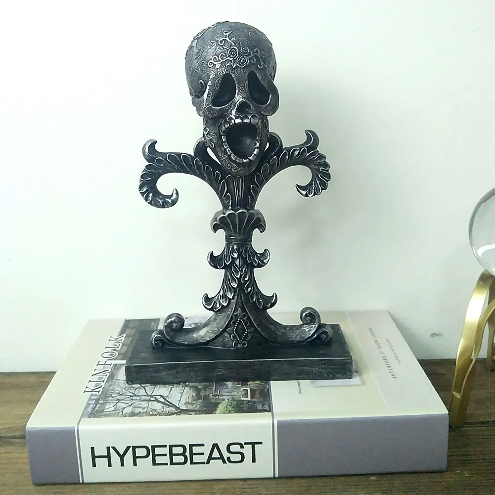 

Table Ornament Decorations Copper Punk Retro Couple Skull Candle Holder Sculpture Halloween Figurine Gifts Double Skull