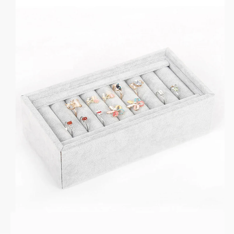 High Quality Grey Velvet Ring Jewelry Display Earrings Pendant  Storage Box Organizer Case Tray Stand Holder