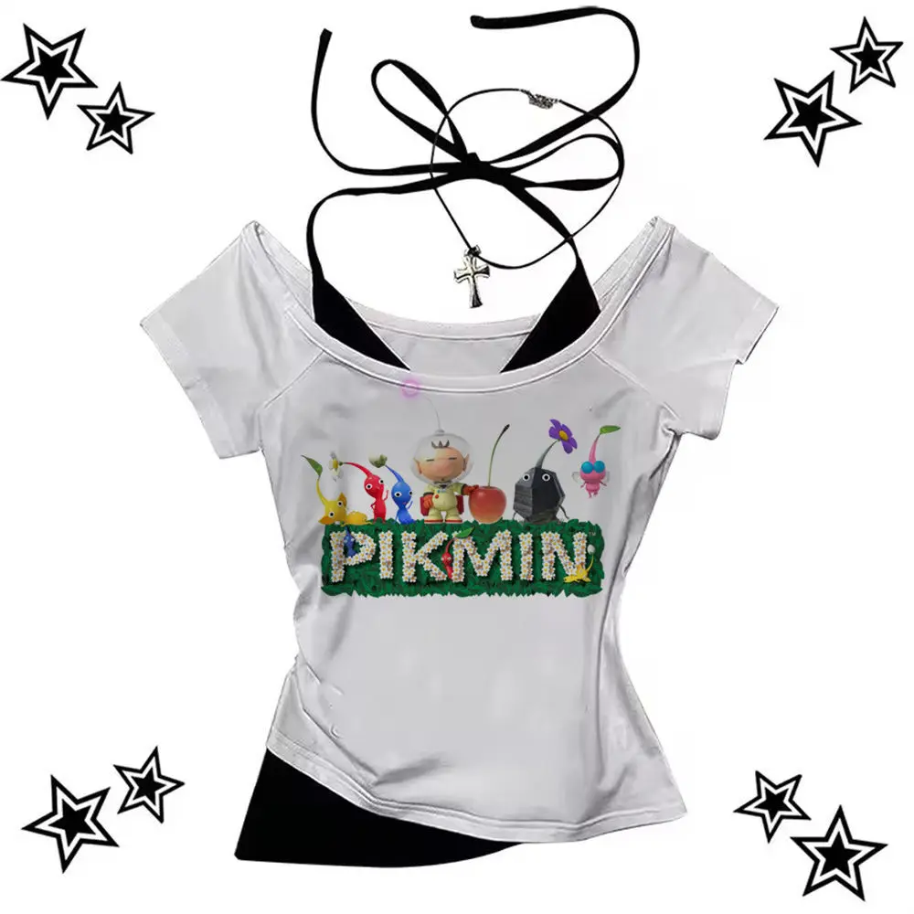 Фото Pikmin футболка для девочек цифровые модные аниме дышащие классические готические футболки готические пастельные 2000-х годов красочные эстетические женские футболки №5