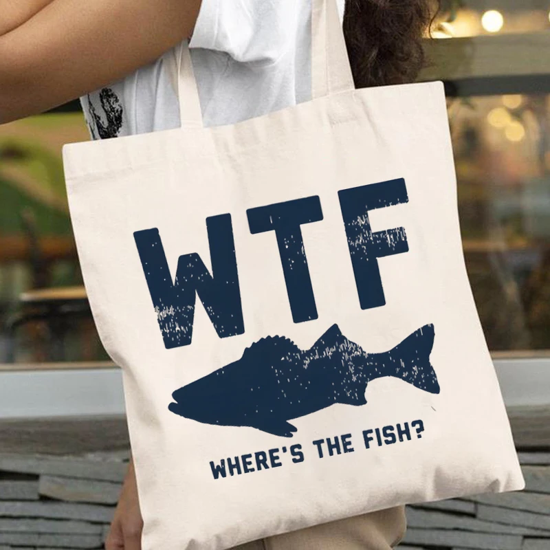 

Забавные женские сумки с принтом в виде рыбок, WTF, сумки для покупок с надписями «где рыба», Модные Винтажные Сумки-тоуты, складные сумки через плечо для подростков