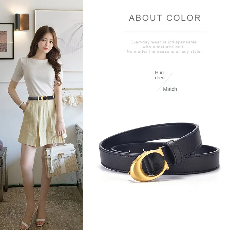 

Luxury Brand Casual Genuine Leather Design Belt for Women High Quality Letter Buckle Ceinture Jeans Dress Decorative