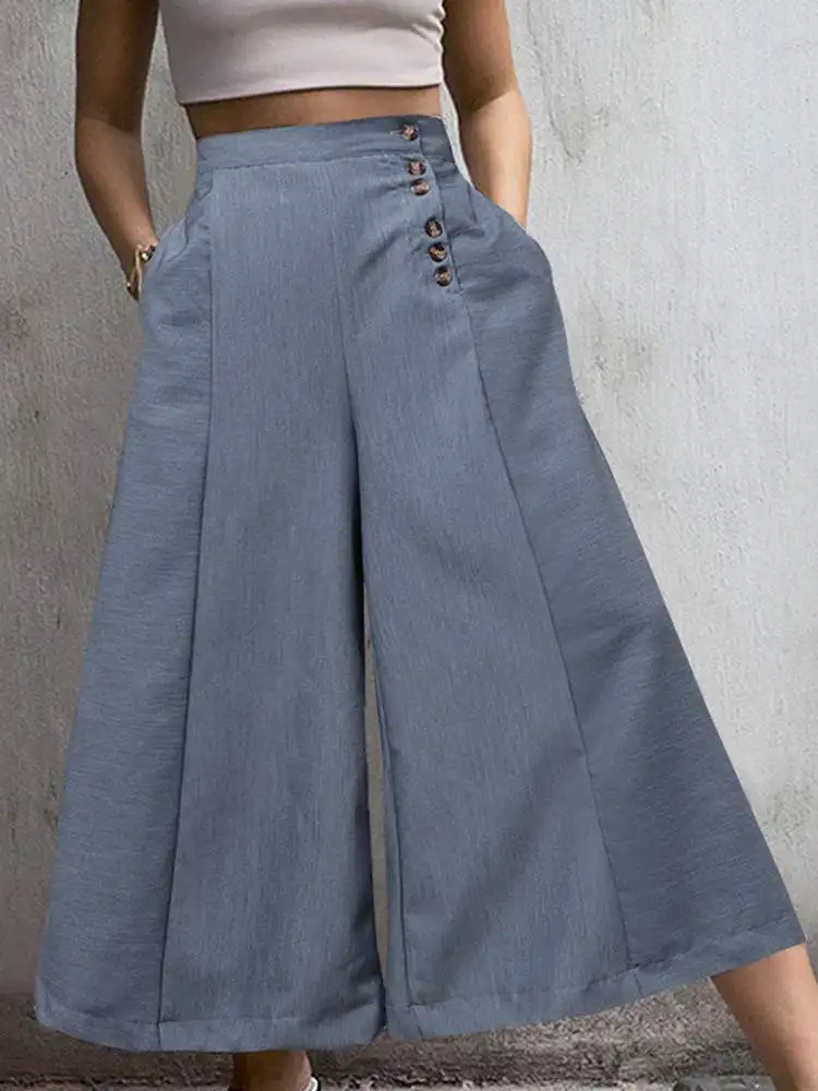 

Женские широкие брюки Celmia, модные брюки с высокой талией 2022, мешковатые винтажные длинные брюки с карманами, повседневные однотонные брюки ...